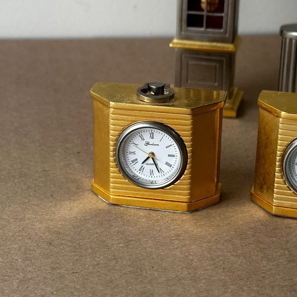 Gorham Clock Lot of 8 Miniature Clocks Gold Silver Plate Brass Watch Time Mini